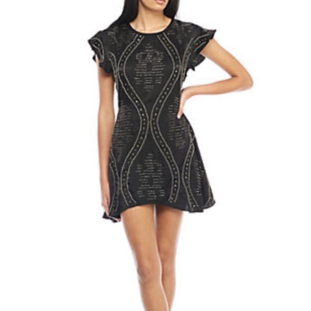 Free People Shine Like The Stars Embellished Beaded Black Mini Dress. NWT. XS